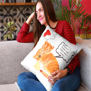 Funny "Am I a Tiger or a Bunny?" Pillow   Cute Com