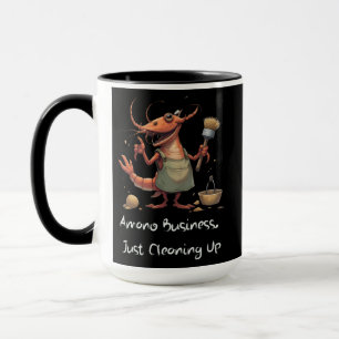 Funny Amano Shrimp Cleaning Cartoon with Mop  Mug