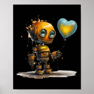 Funny Amazing Valentine Love Robot With Heart 1  Poster