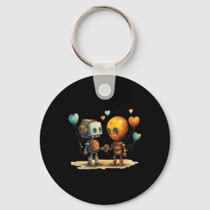 Funny Amazing Valentine Love Robot With Heart Key Ring