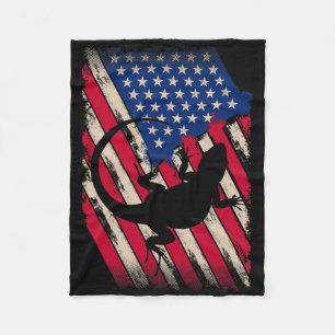 Funny America Bearded Dragon American Flag Happy 4 Fleece Blanket