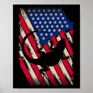 Funny America Bearded Dragon American Flag Happy 4 Poster