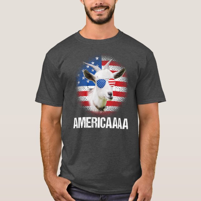 Funny Americaaaa Goat USA Flag Sunglasses Farmers T-Shirt (Front)