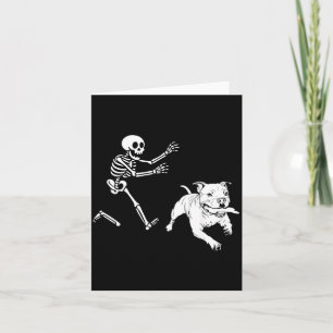 Funny American Bulldog Running Skeleton Halloween Card