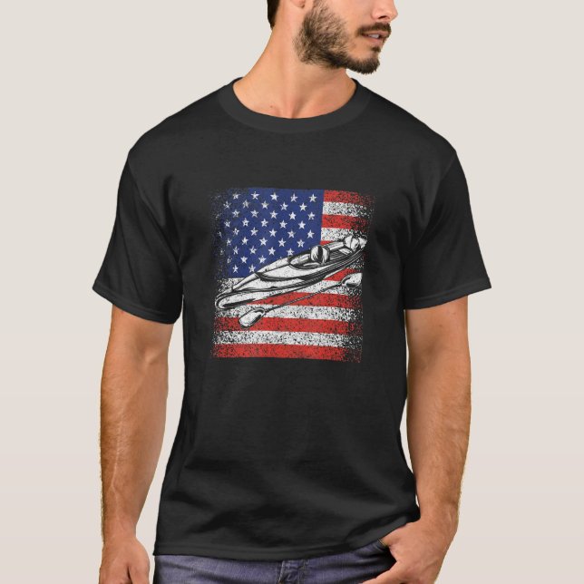 Funny American Canoe Kayaking Patriotic Kayak USA  T-Shirt (Front)