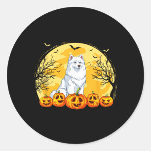 Funny American Eskimo Dog Pumpkins Halloween Classic Round Sticker