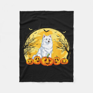 Funny American Eskimo Dog Pumpkins Halloween Fleece Blanket
