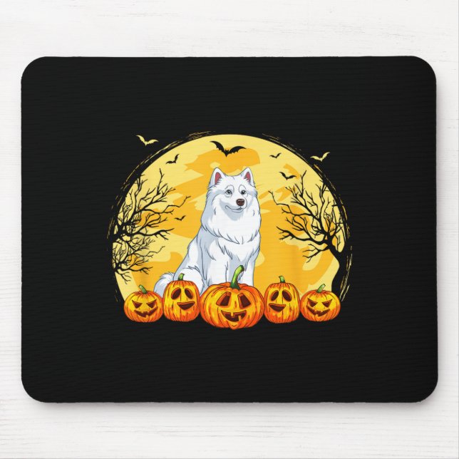 Funny American Eskimo Dog Pumpkins Halloween Mouse Pad (Front)