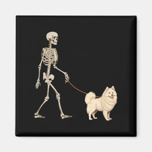 Funny American Eskimo Skeleton Dog Walking Magnet