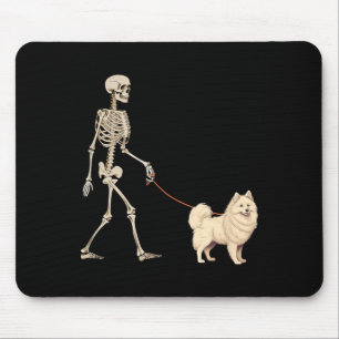 Funny American Eskimo Skeleton Dog Walking Mouse Pad