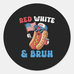 Funny American Flag 4th Of July Patriotic Red Whit Classic Round Sticker