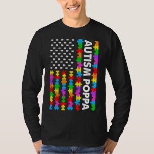 Funny American Flag Autism Poppa Autism Awareness T-Shirt