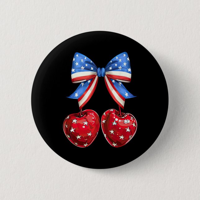 Funny American Flag Cherry Coquette Bow 4th Of Jul 6 Cm Round Badge (Front)