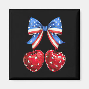 Funny American Flag Cherry Coquette Bow 4th Of Jul Magnet