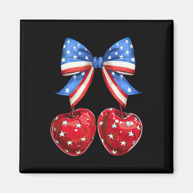 Funny American Flag Cherry Coquette Bow 4th Of Jul Magnet (Front)