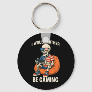 Funny American Flag Cool Skeleton Gamer Video Gami Key Ring