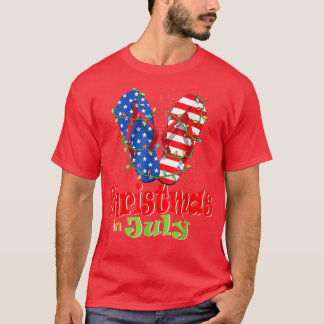 Funny American Flag Flip Flops Xmas Lights Christm T-Shirt