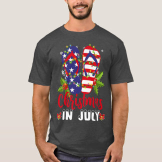 Funny American Flag Flip Flops Xmas Lights Christm T-Shirt