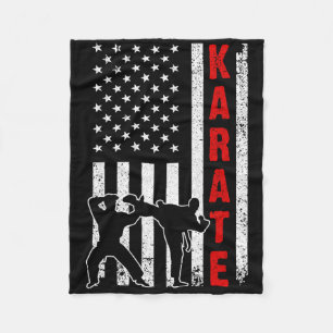 Funny American Flag Karate Art For Men Women Karat Fleece Blanket