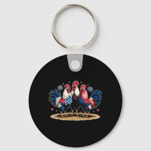 Funny American Flag Rooster Independence Day 4th Key Ring