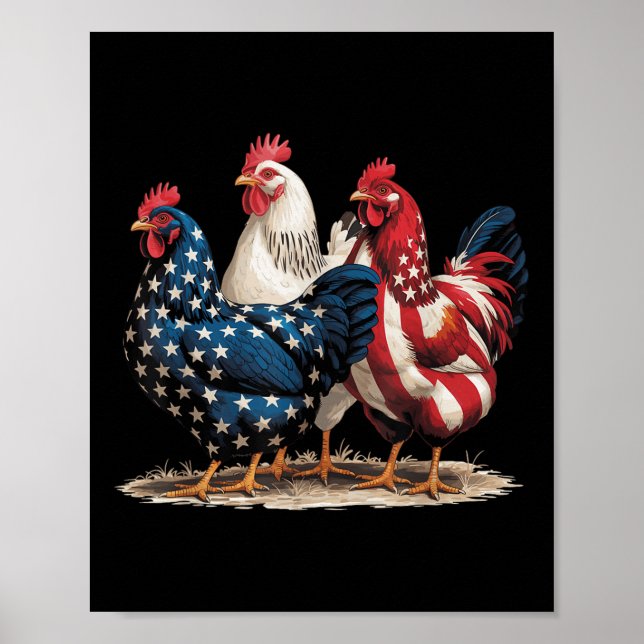 Funny American Flag Rooster Independence Day 4th O Poster (Front)