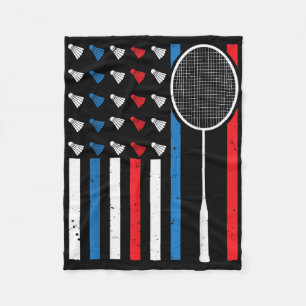 Funny American Flag With Shuttles Vintage Badminto Fleece Blanket