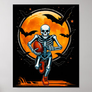 Funny American Football Skeleton Player Halloween Poster