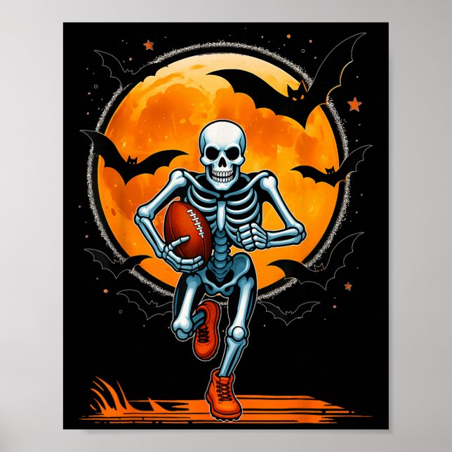Funny American Football Skeleton Player Halloween  Poster (Front)