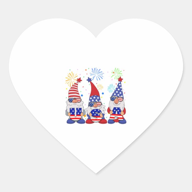 Funny American Gnomes Sunglasses Patriotic USA th  Heart Sticker (Front)