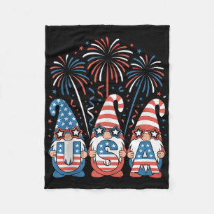 Funny American Gnomes Sungles Patriotic Usa 4th Of Fleece Blanket