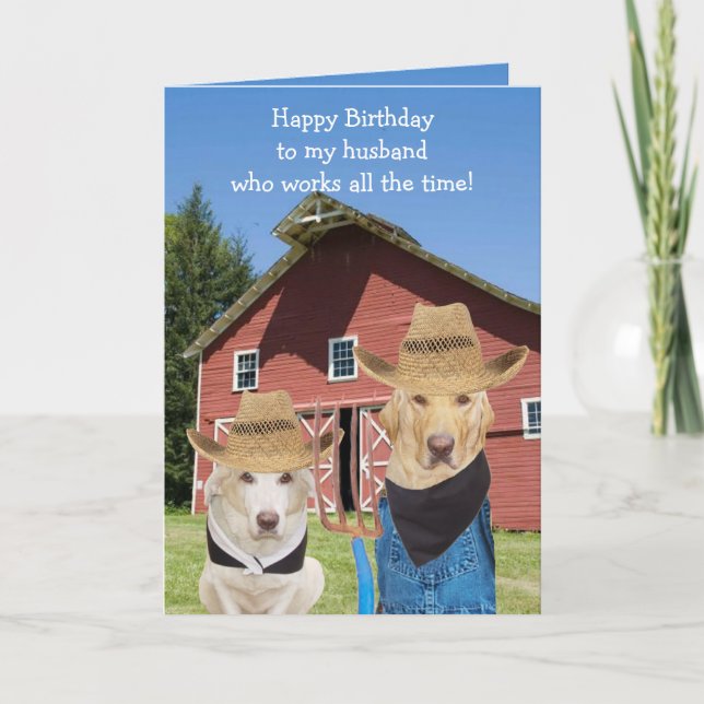 Funny American Gothic Lab Husband Birthday Card (Front)