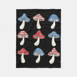 Funny American Mushroom Usa Flag 4th Of July Fleece Blanket