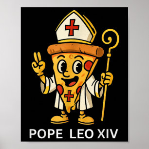 Funny American Pope Leo Xiv Pizza Slice Cartoon Ca Poster