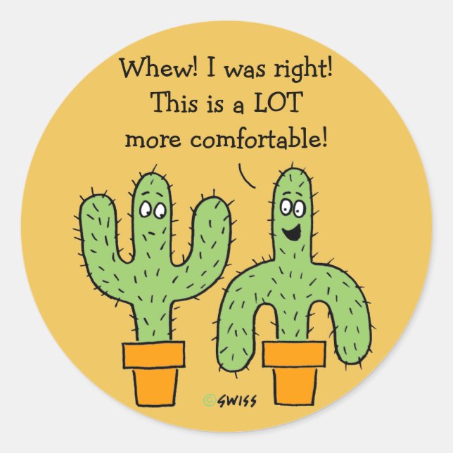Funny American Southwest Cactus Cartoon Classic Round Sticker (Front)