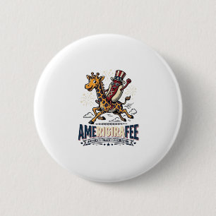 Funny Amerigiraffee Patriotic Giraffe Hot Dog Shir 6 Cm Round Badge