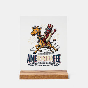 Funny Amerigiraffee Patriotic Giraffe Hot Dog Shir Acrylic Sign