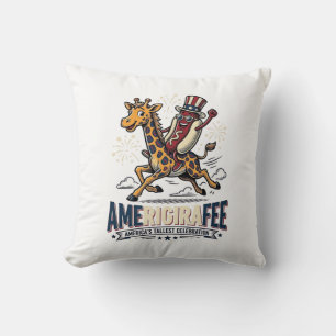 Funny Amerigiraffee Patriotic Giraffe Hot Dog Shir Cushion