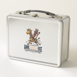 Funny Amerigiraffee Patriotic Giraffe Hot Dog Shir Metal Lunch Box