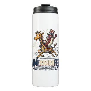 Funny Amerigiraffee Patriotic Giraffe Hot Dog Shir Thermal Tumbler