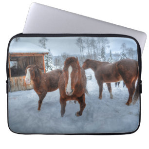 Funny Amorous Stallion and Reluctant Mare Horses Laptop Sleeve