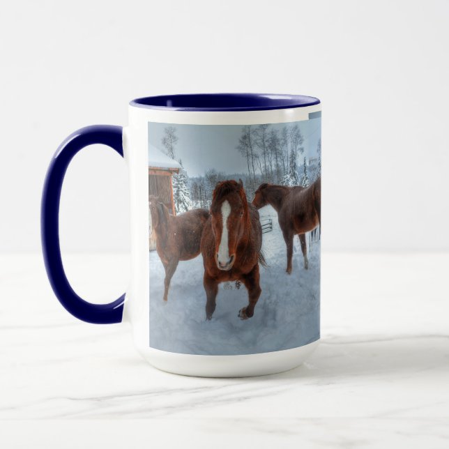Funny Amorous Stallion and Reluctant Mare Horses Mug (Left)