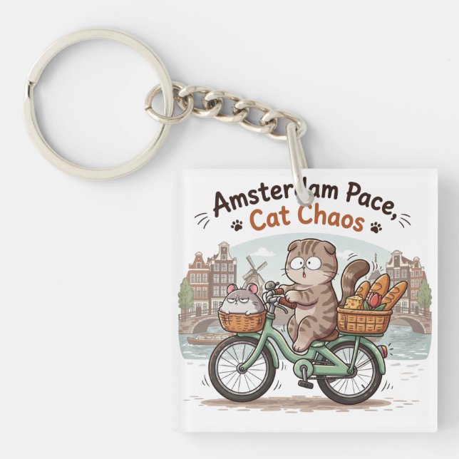 Funny Amsterdam Cat Key Ring (Front)