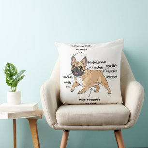 Funny Anatomy of a French Bulldog Illustration Cushion