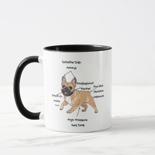 Funny Anatomy of a French Bulldog Illustration Mug (Left)