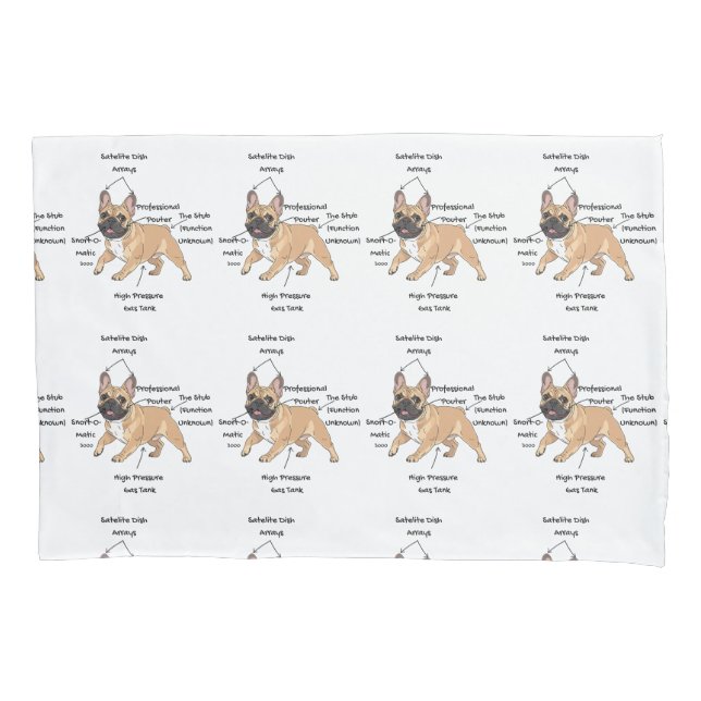 Funny Anatomy of a French Bulldog Illustration Pillowcase (Front)