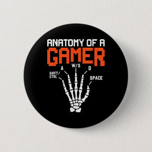 Funny Anatomy Of A Gamer Skeleton Hand Gaming 6 Cm Round Badge