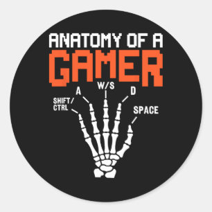 Funny Anatomy Of A Gamer Skeleton Hand Gaming Classic Round Sticker