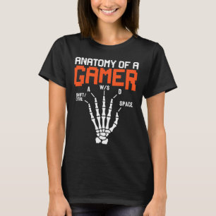 Funny Anatomy Of A Gamer Skeleton Hand Gaming T-Shirt