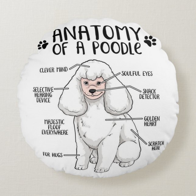 Funny Anatomy Poodle Dog Standard Poodle Lover Round Cushion (Front)