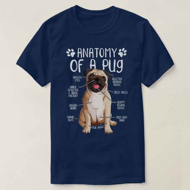 Funny Anatomy Pug Dog Pug Lover  T-Shirt (Design Front)